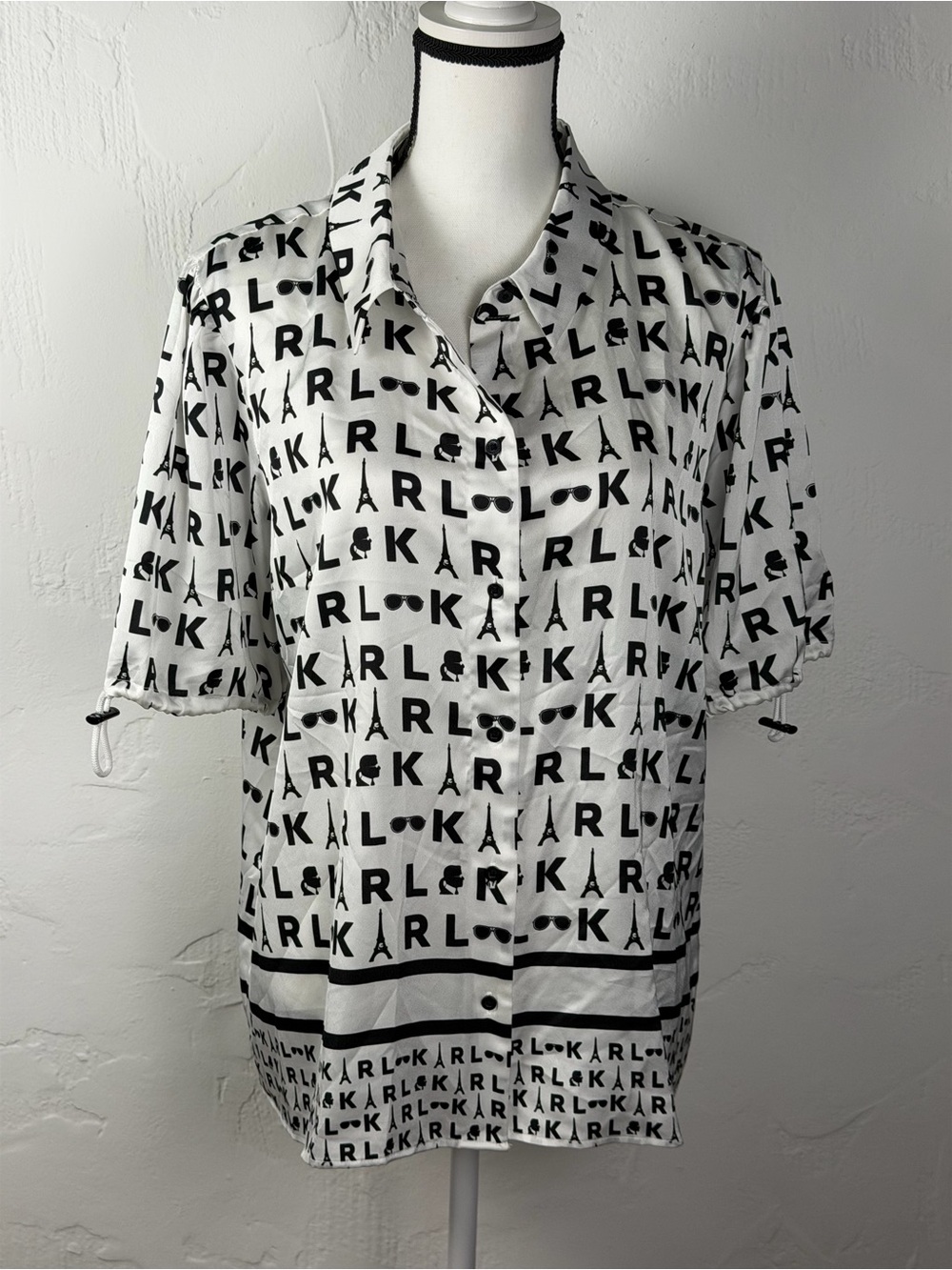Karl Lagerfeld Black & White Logo-Button Front Shirt with toggle sleeves XL